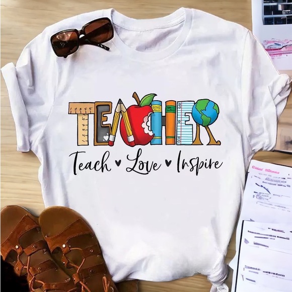 Fourty Dreams Boutique Tops - New white tee Teacher Teach Love Inspire T shirt